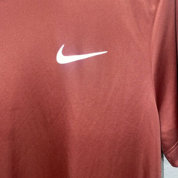 Nike Dri Fit Miler Short Sleeve Running T-shirt Burgandy V-Neck Small - Picture 2 of 6